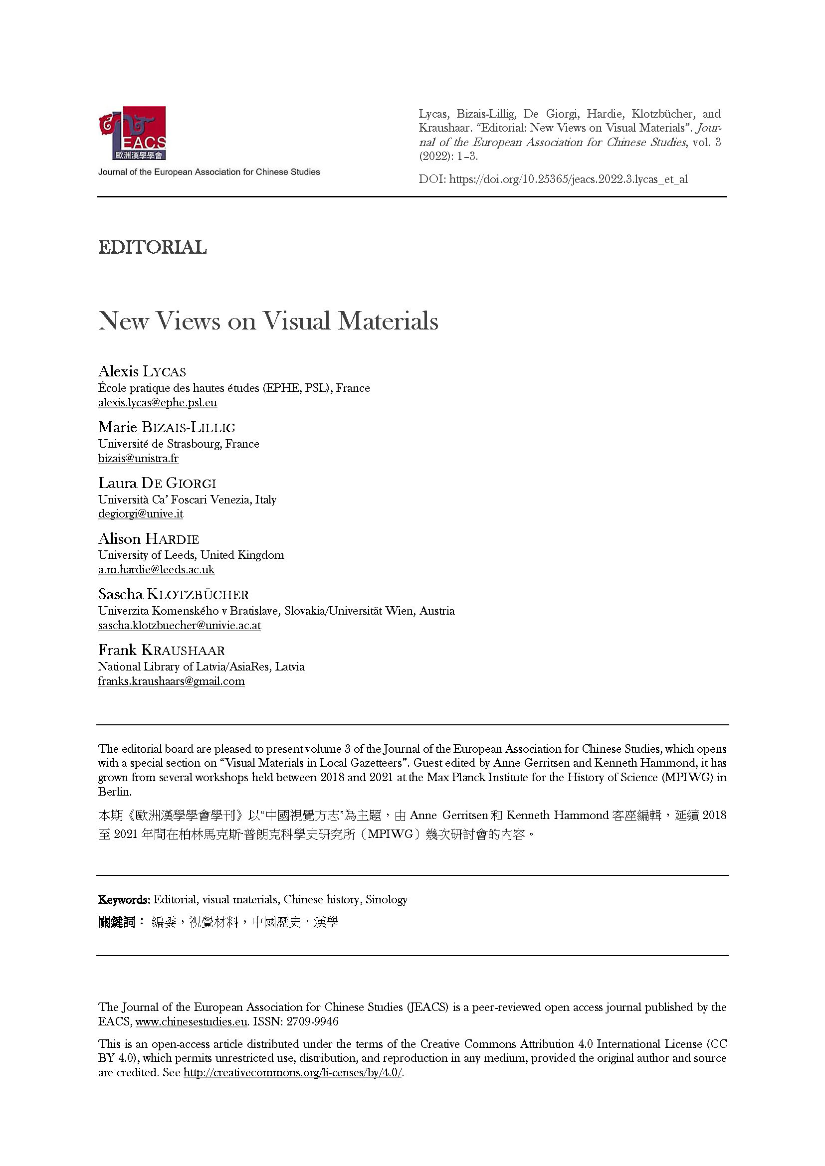 Editorial on “New Views on Visual Materials”