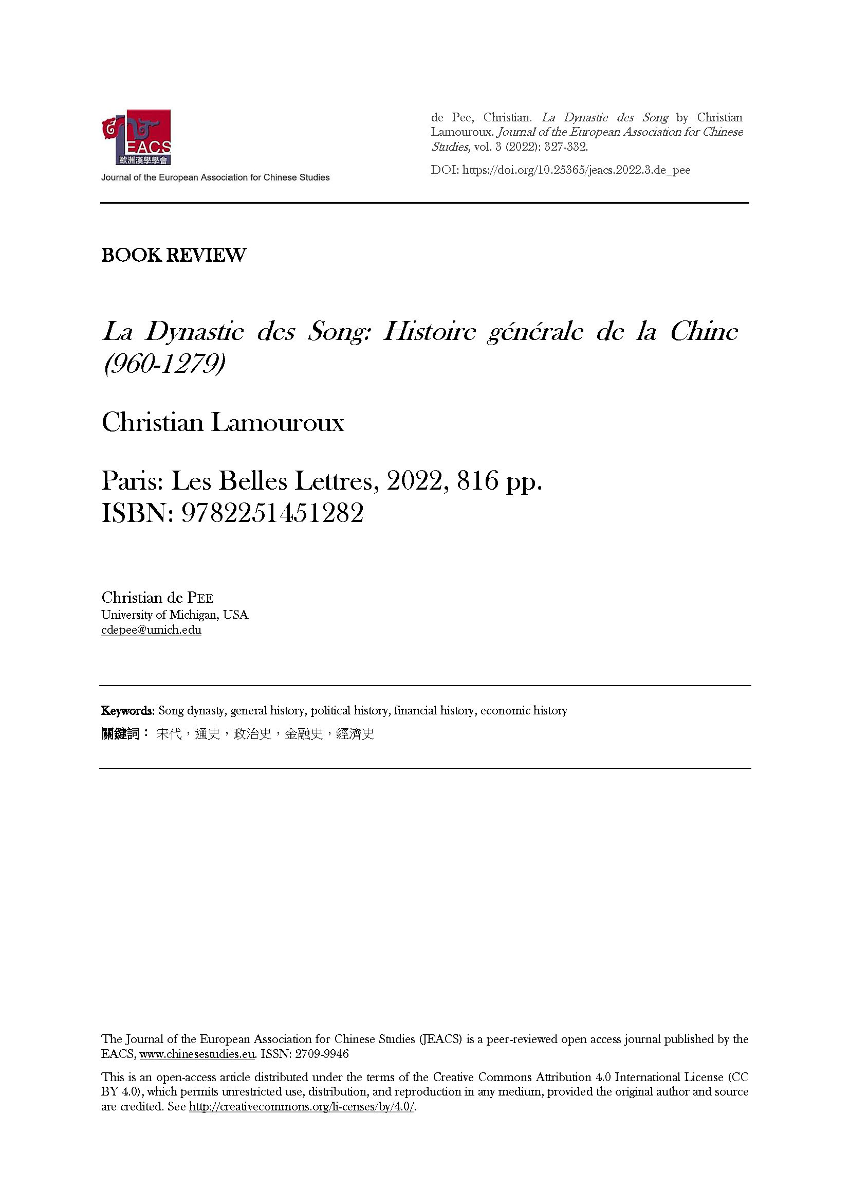 de Pee: La Dynastie des Song by Christian Lamouroux